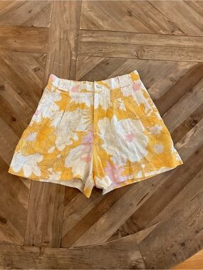 Ephemera 100% Linen Floral High Rise Tailored Shorts US 6